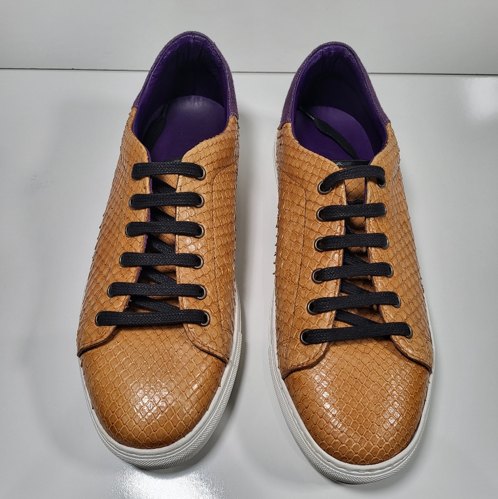 Ambrogio Mens Shoes Brown Exotic Python Trainer Sneakers Size 9.